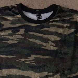 Forever 21 small camo velvet shirt